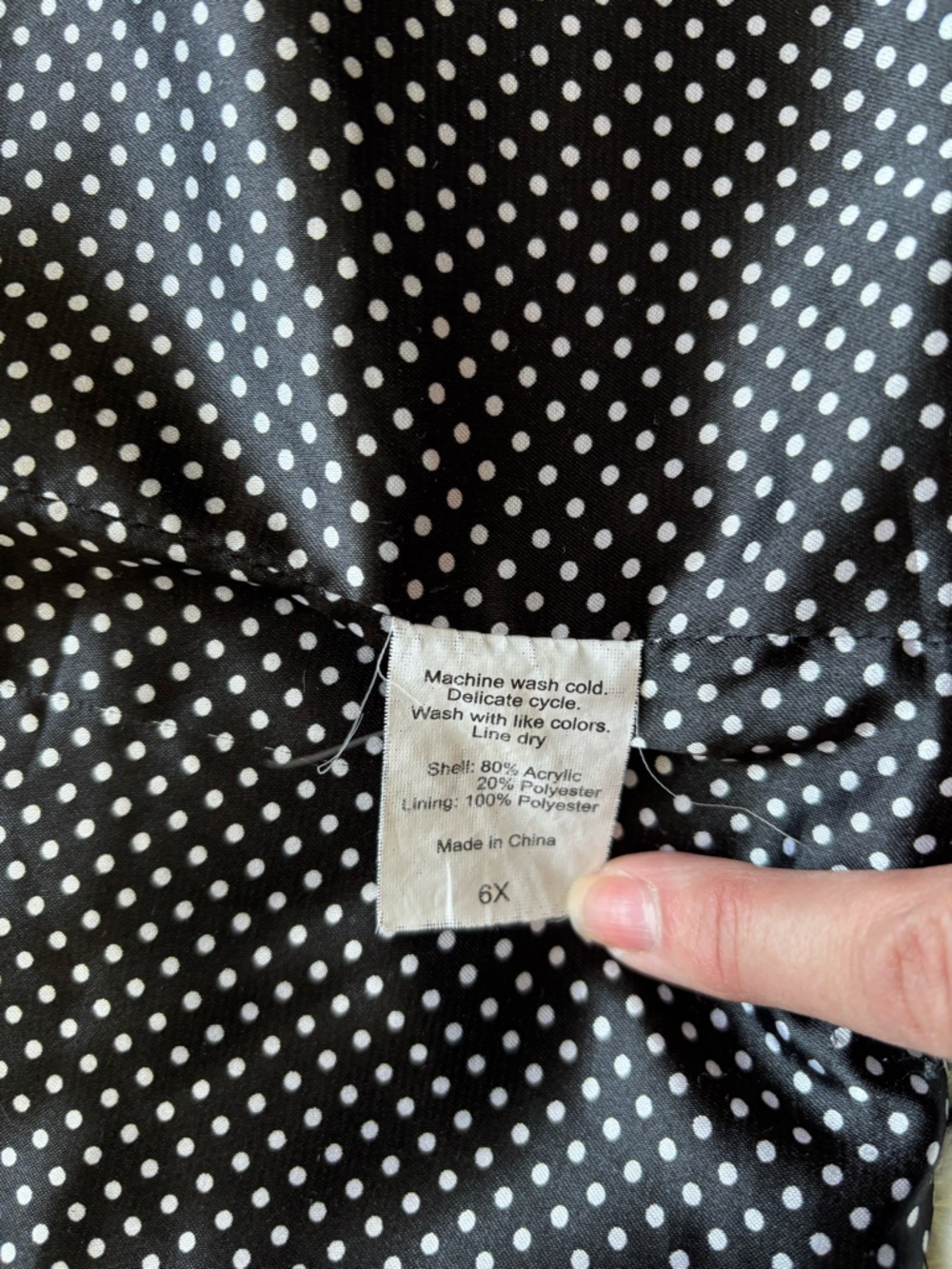 Girls Faux Fur Coat - White Black Polka Dot - 6X Kids - Picture 7 of 7